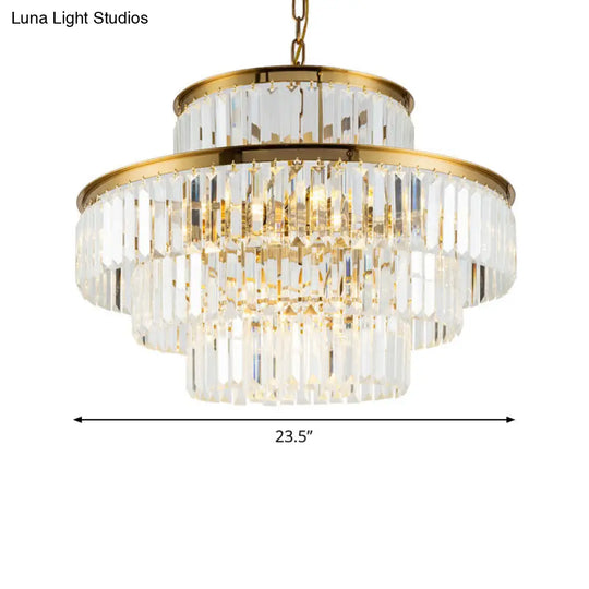 Postmodern 3-Layer Clear Crystal Chandelier - 23.5/31.5 Wide 9-Light Pendant Light For Dining Room