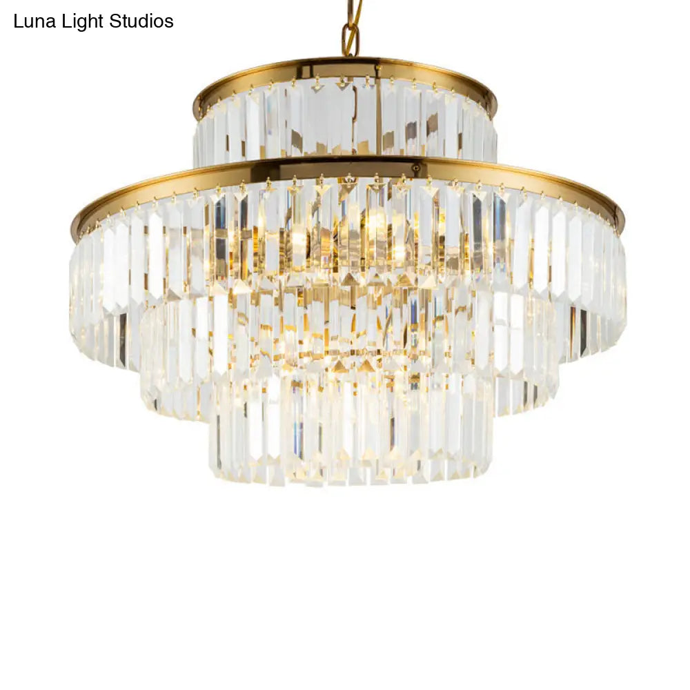 Clear Crystal Rod Chandelier - Postmodern 23.5’/31.5’ Wide 9-Light Pendant Light For Dining Room