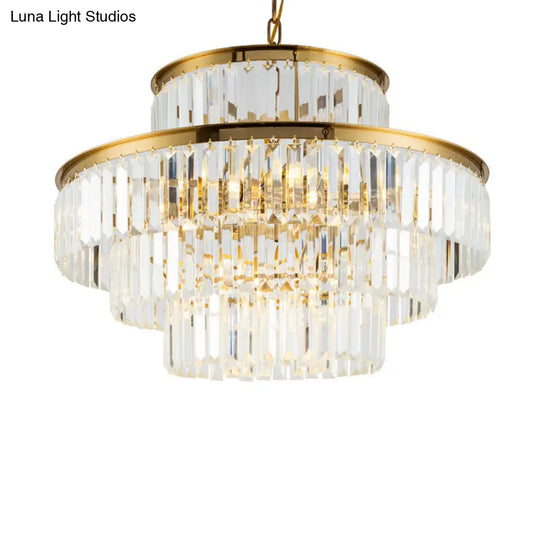 Clear Crystal Rod Chandelier - Postmodern 23.5’/31.5’ Wide 9-Light Pendant Light For Dining Room