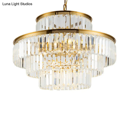 Postmodern 3-Layer Clear Crystal Chandelier - 23.5/31.5 Wide 9-Light Pendant Light For Dining Room