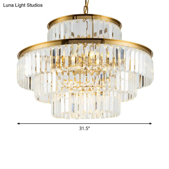 Clear Crystal Rod Chandelier - Postmodern 23.5’/31.5’ Wide 9-Light Pendant Light For Dining Room