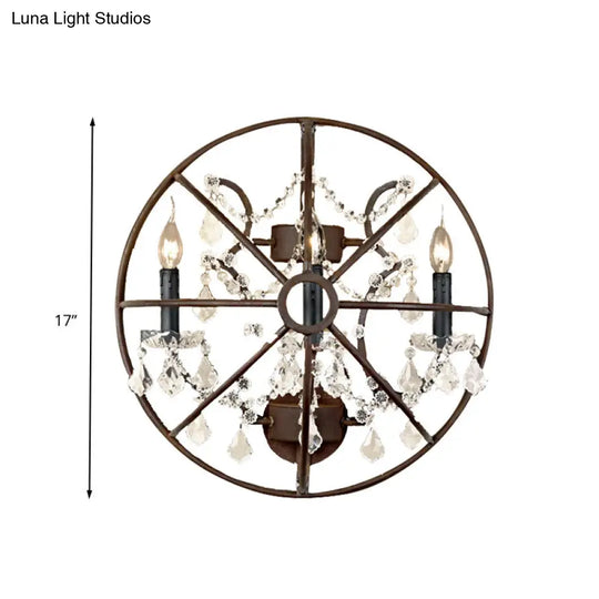 Clear Crystal Sconce Light Rust Wall Fixture - Industrial 2/3 Bulb Lighting For Living Room