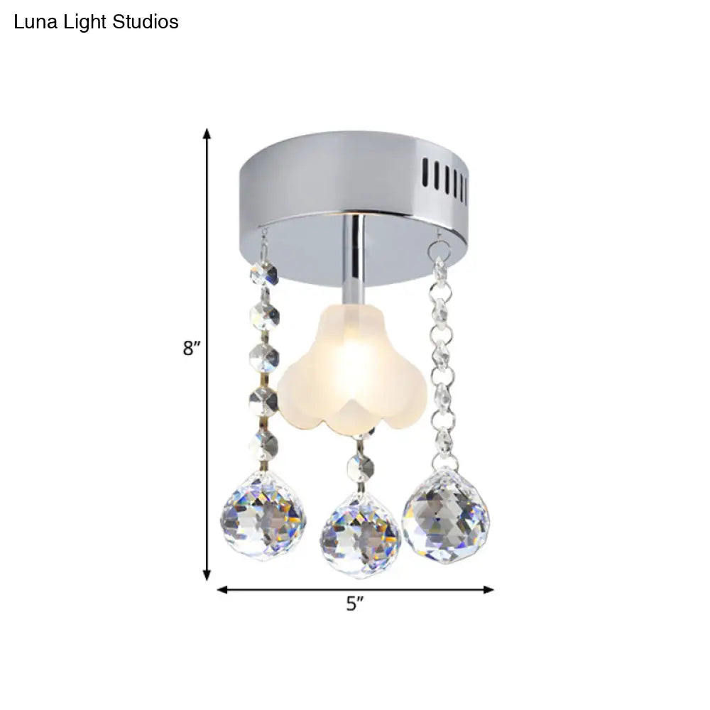 Clear Crystal Semi - Flush Dining Room Ceiling Lamp With Chrome Finish And Frosted Glass Shade