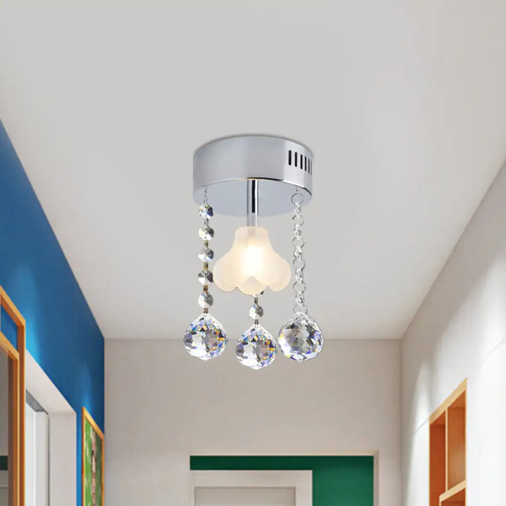 Clear Crystal Semi - Flush Dining Room Ceiling Lamp With Chrome Finish And Frosted Glass Shade