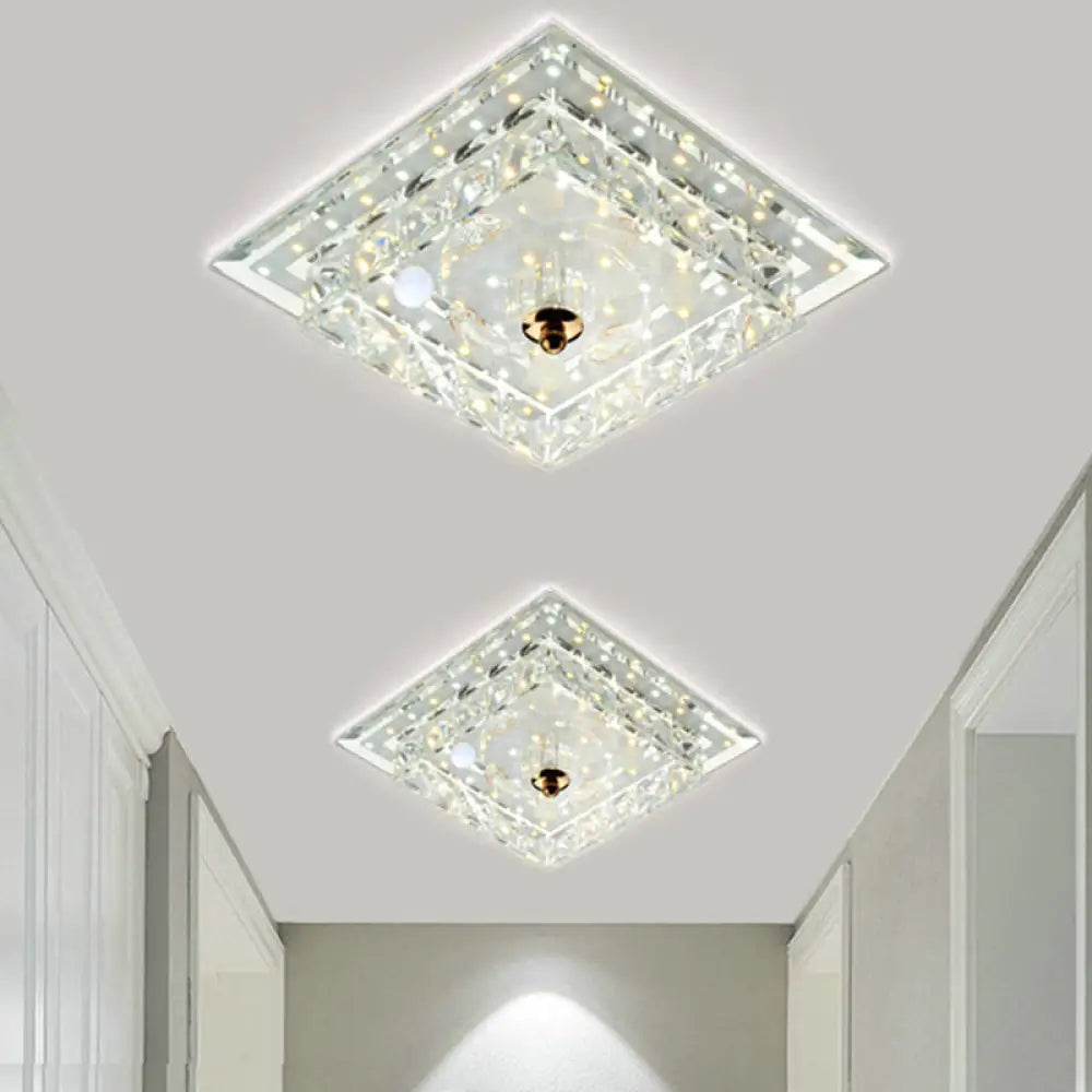 Clear Crystal Square Led Flush Mount Ceiling Light - Simple & Elegant 7’/9.5’ Wide Fixture / 7’