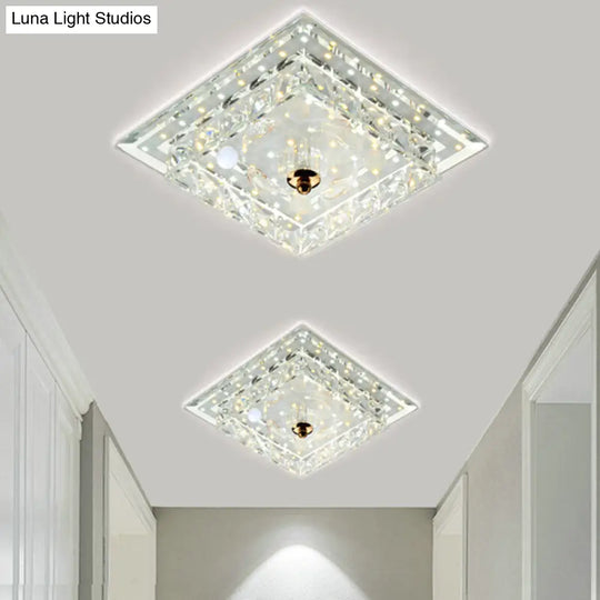 Clear Crystal Square Led Flush Mount Ceiling Light - Simple & Elegant 7/9.5 Wide Fixture / 7