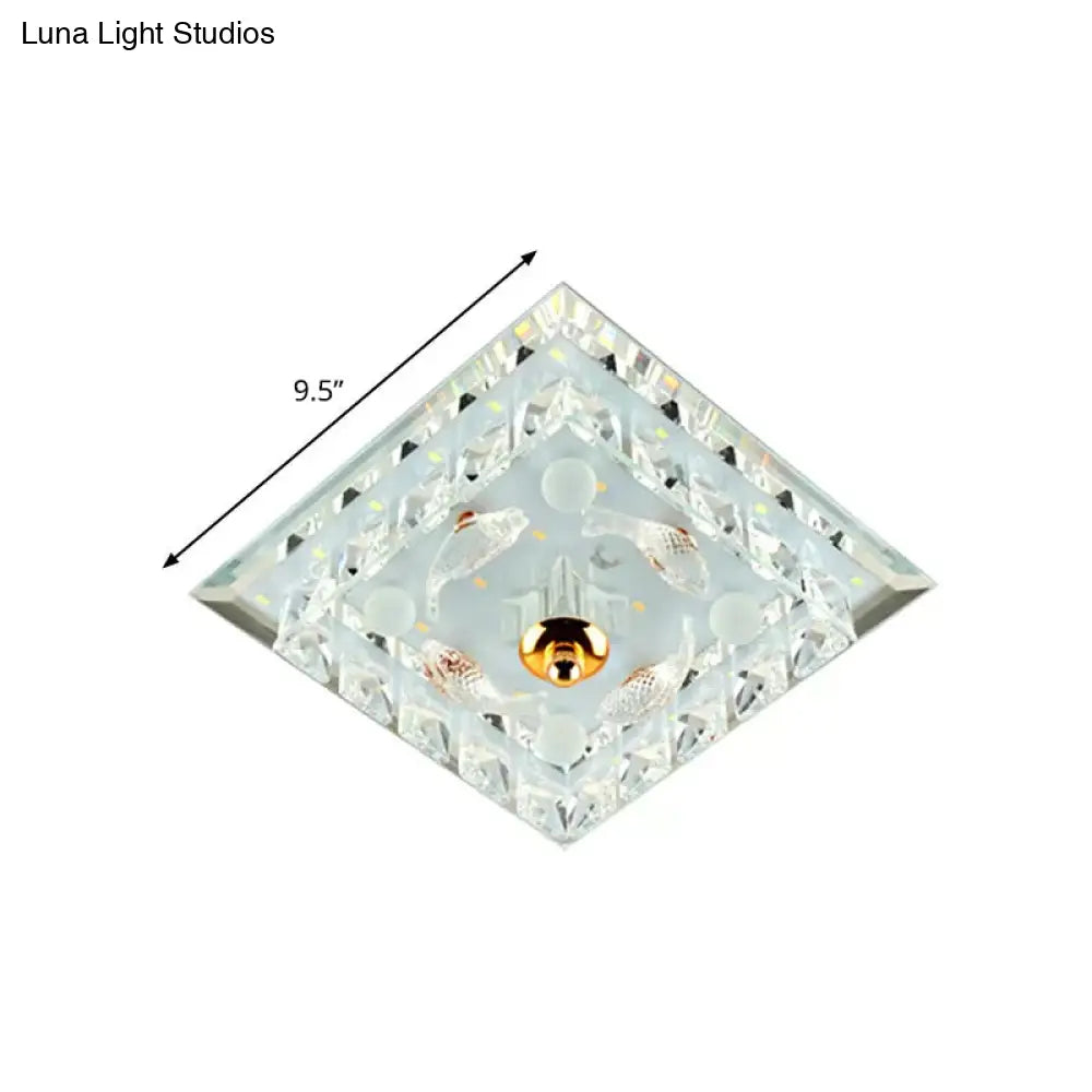 Clear Crystal Square Led Flush Mount Ceiling Light - Simple & Elegant 7/9.5 Wide Fixture