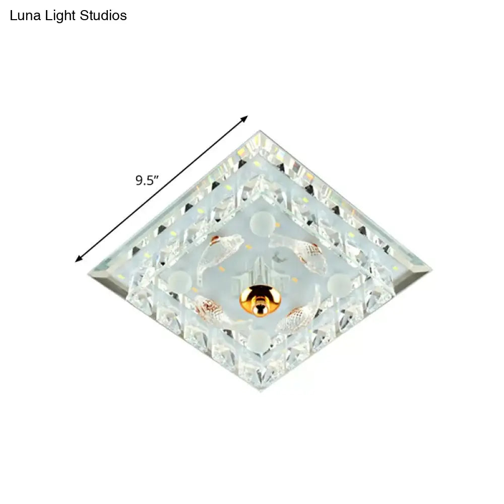 Clear Crystal Square Led Flush Mount Ceiling Light - Simple & Elegant 7’/9.5’ Wide Fixture