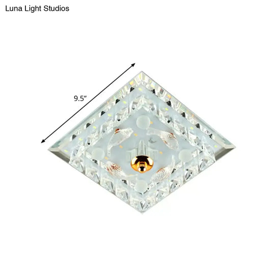 Clear Crystal Square Led Flush Mount Ceiling Light - Simple & Elegant 7’/9.5’ Wide Fixture