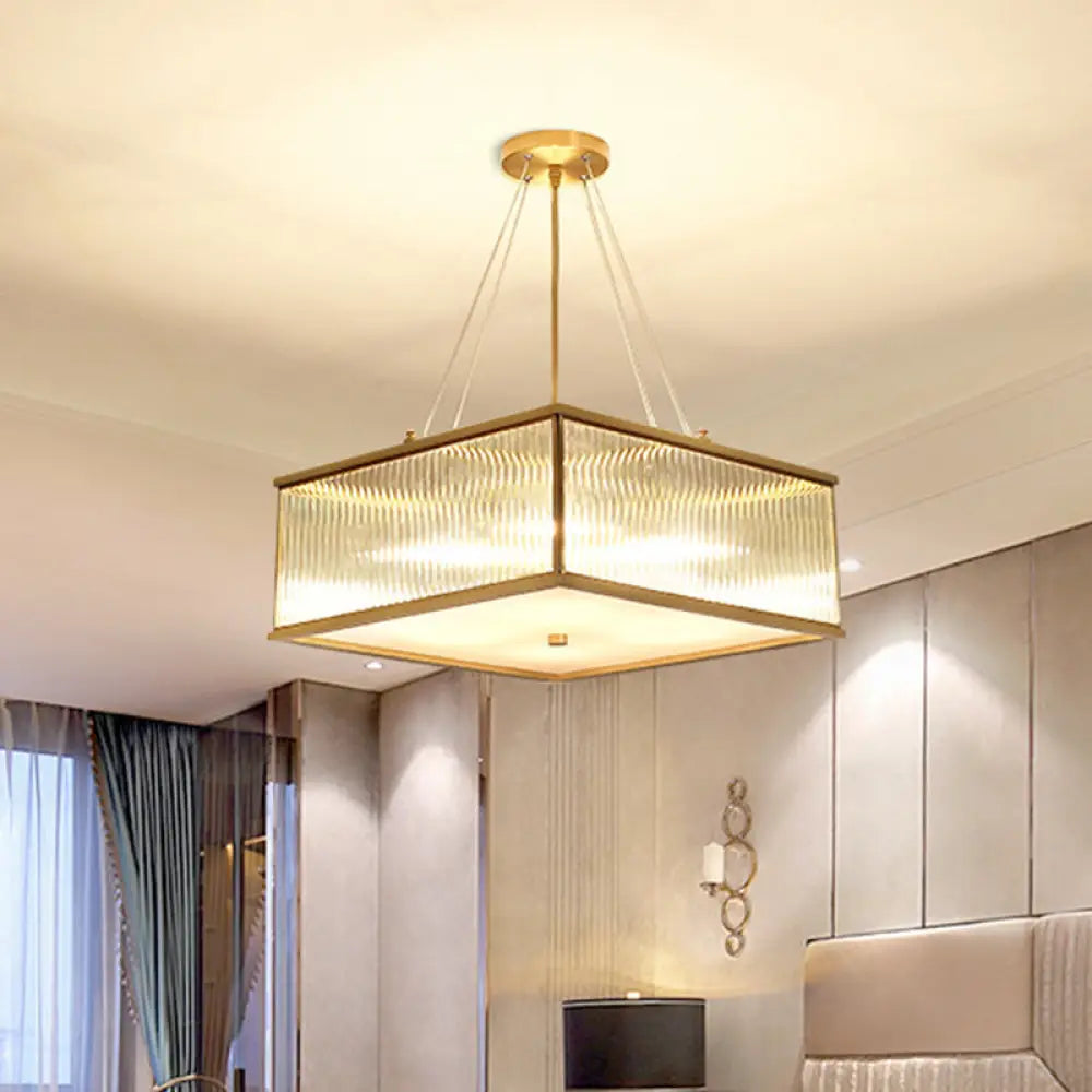 Clear Crystal Suspension Lamp: Modern 4-Light Brass Chandelier