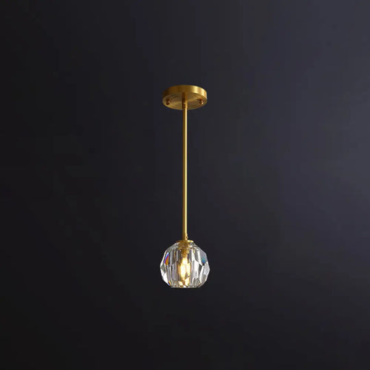 Clear Cut Crystal Gold Pendant Lamp With Simple Ball Design - 1 Bulb Bedside Light / 4.5’