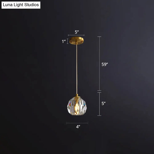 Gold Crystal Pendant Lamp: Simple & Elegant Ceiling Light For Bedside Or Any Room - 1 Clear-Cut Bulb