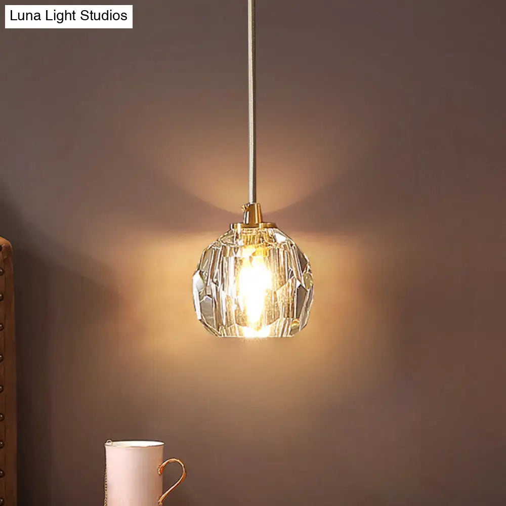 Gold Crystal Pendant Lamp: Simple & Elegant Ceiling Light For Bedside Or Any Room - 1 Clear-Cut Bulb