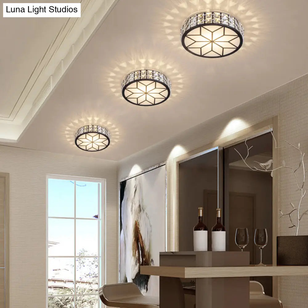 Clear Cut Crystal Led Ceiling Light With Floral Pattern - Modern Flush Mount