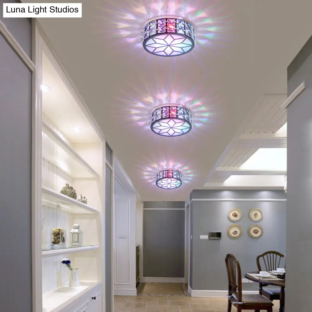 Clear Cut Crystal Led Ceiling Light With Floral Pattern - Modern Flush Mount