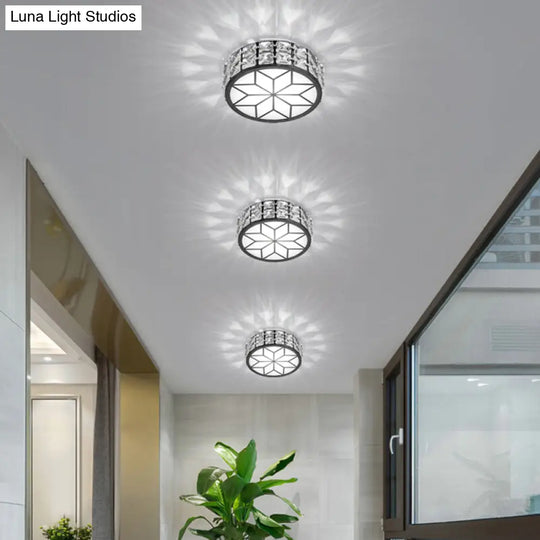 Clear Cut Crystal Led Ceiling Light With Floral Pattern - Modern Flush Mount