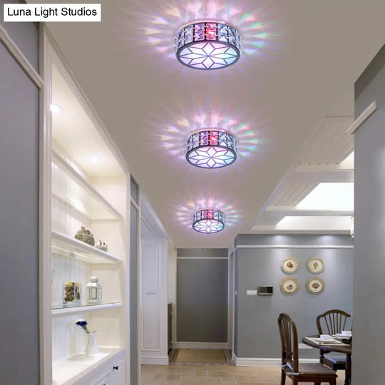 Clear Cut Crystal Led Ceiling Light With Floral Pattern - Modern Flush Mount