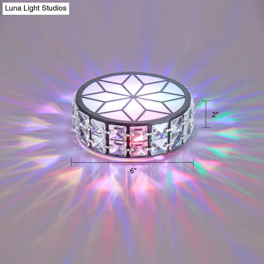 Clear Cut Crystal Led Ceiling Light With Floral Pattern - Modern Flush Mount / Multi Color
