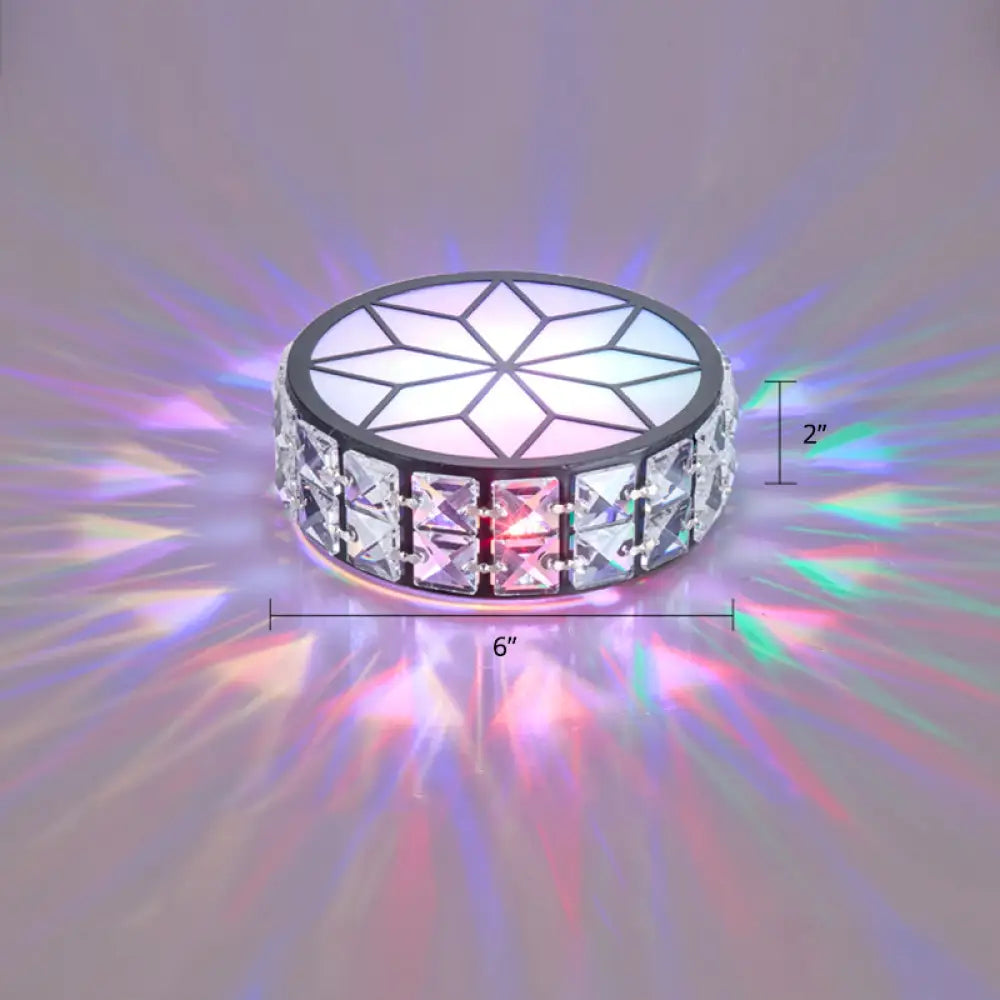 Clear Cut Crystal Led Ceiling Light With Floral Pattern - Modern Flush Mount / Multi Color