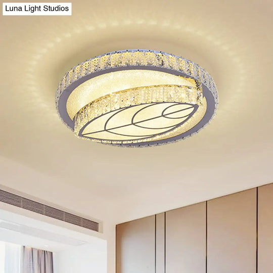 Clear Cut Crystal Led Flushmount Ceiling Light - Modern Leaf Design For Bedroom Lighting / B