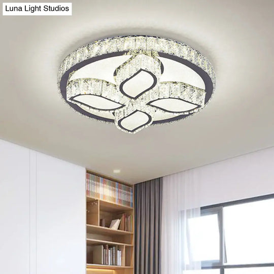Clear Cut Crystal Led Flushmount Ceiling Light - Modern Leaf Design For Bedroom Lighting / A