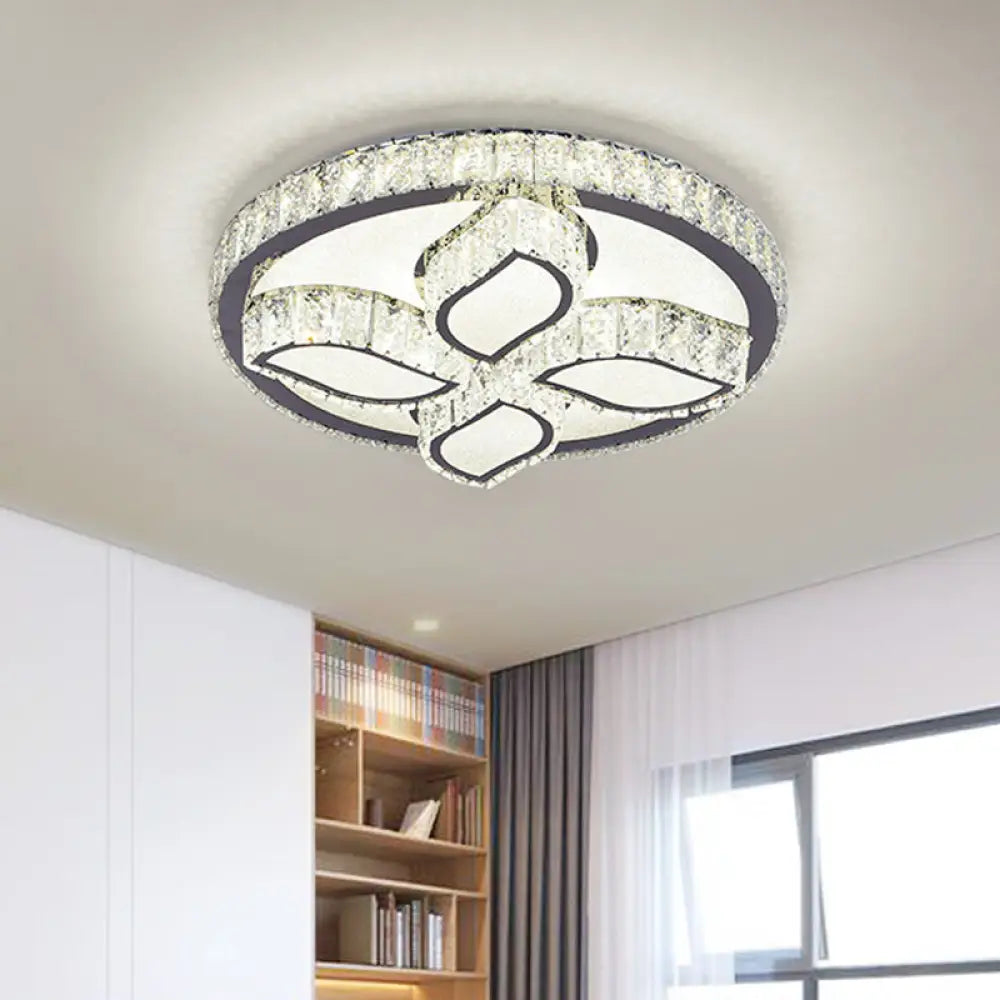 Clear Cut Crystal Led Flushmount Ceiling Light - Modern Leaf Design For Bedroom Lighting / A