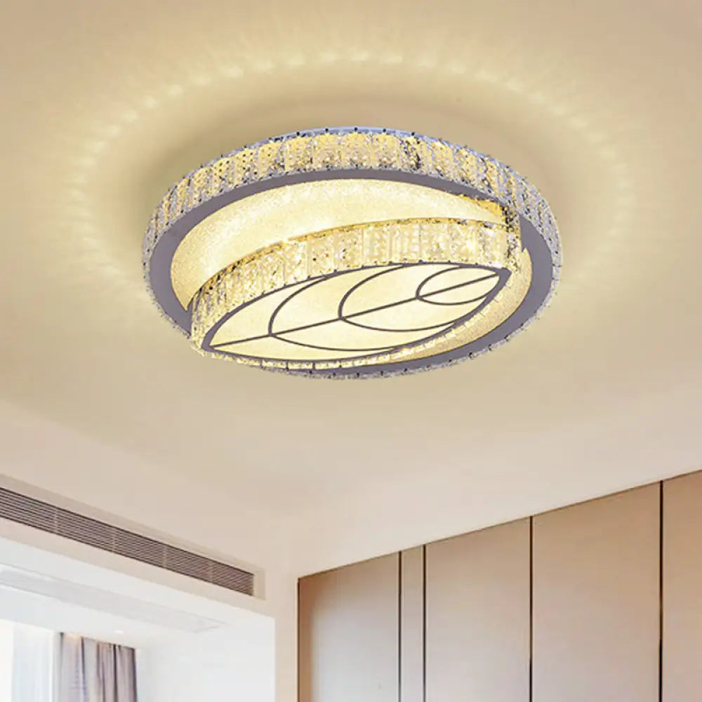 Clear Cut Crystal Led Flushmount Ceiling Light - Modern Leaf Design For Bedroom Lighting / B
