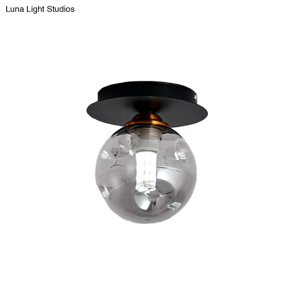 Clear Dimpled Glass 1-Bulb Flush Mount Light Fixture For Corridors In Black