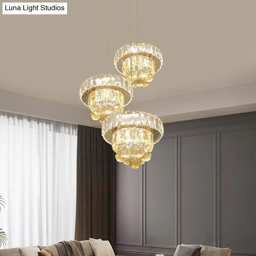 Clear Crystal Faceted Led Pendant Lamp - Stylish 3-Bulb Ceiling Light For Modern Living Room