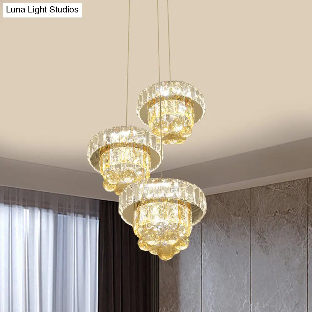 Clear Crystal Faceted Led Pendant Lamp - Stylish 3-Bulb Ceiling Light For Modern Living Room