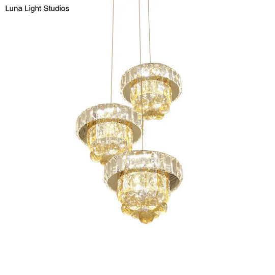 Clear Crystal Faceted Led Pendant Lamp - Stylish 3-Bulb Ceiling Light For Modern Living Room