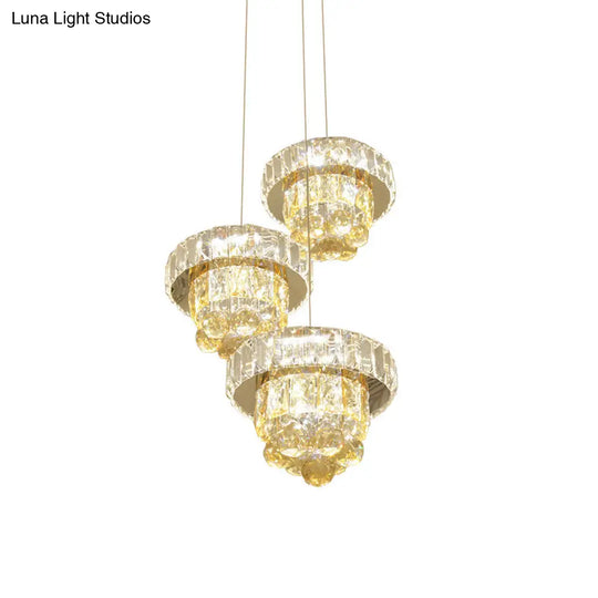 Clear Faceted Crystal Led Ceiling Light 3-Bulb Pendant Lamp - Modernism Design