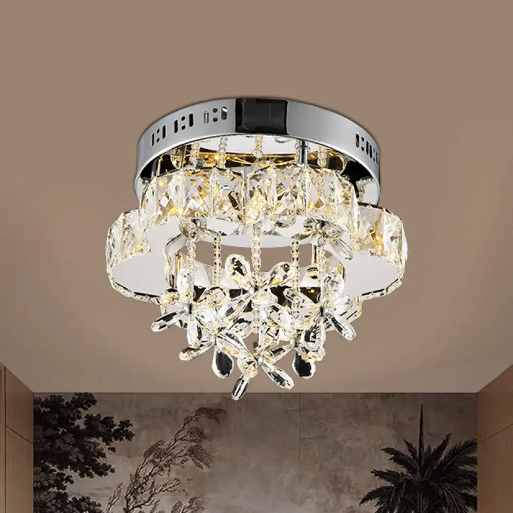 Clear Faceted Crystal Led Flush Mount Lamp For Corridor - Elegant Ceiling Mounted Light