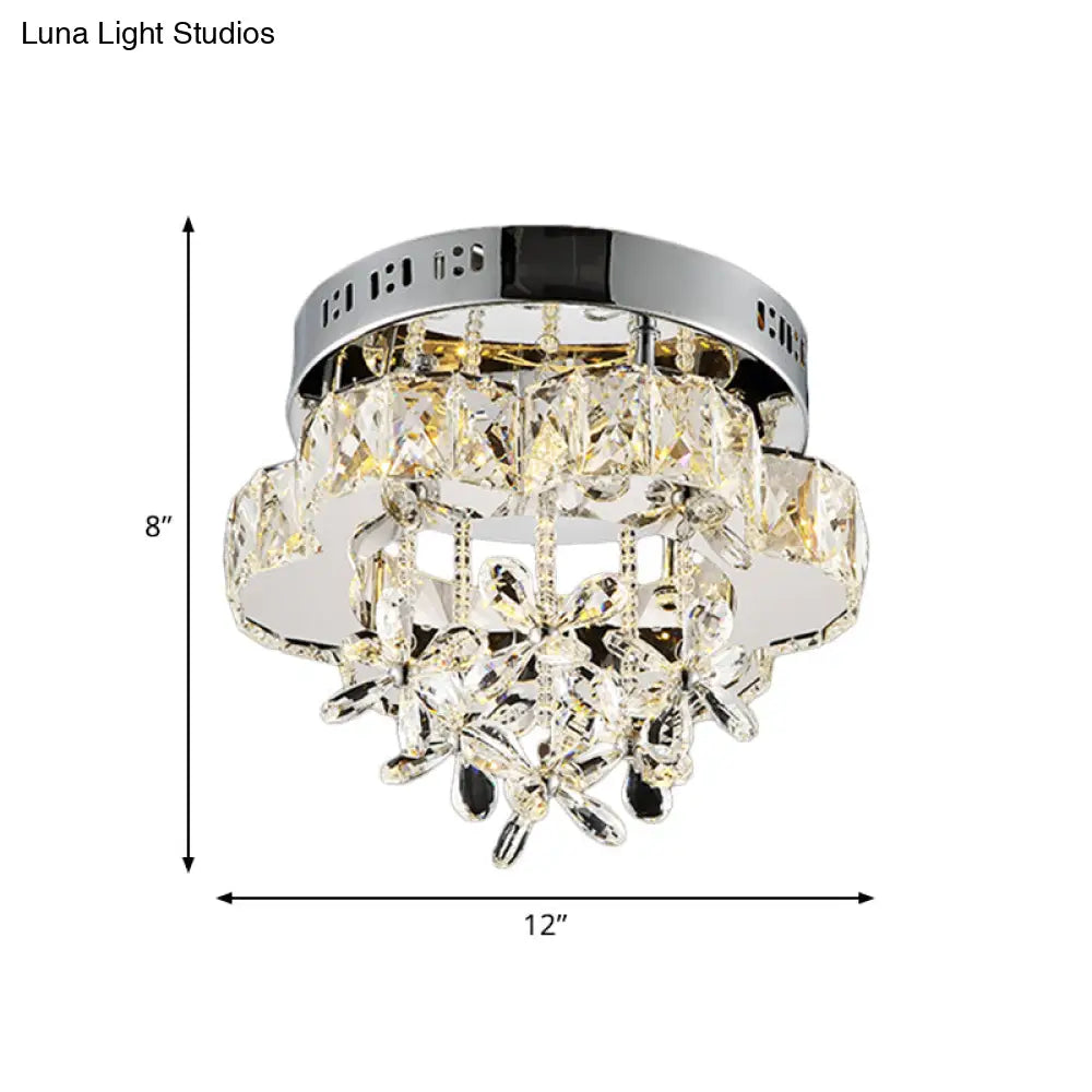 Clear Faceted Crystal Led Flush Mount Lamp For Corridor - Elegant Ceiling Mounted Light