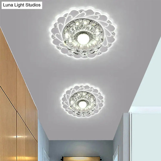 Clear Faceted Crystal Led Foyer Ceiling Light Fixture Bloom Flushmount Lighting With Modern Touch