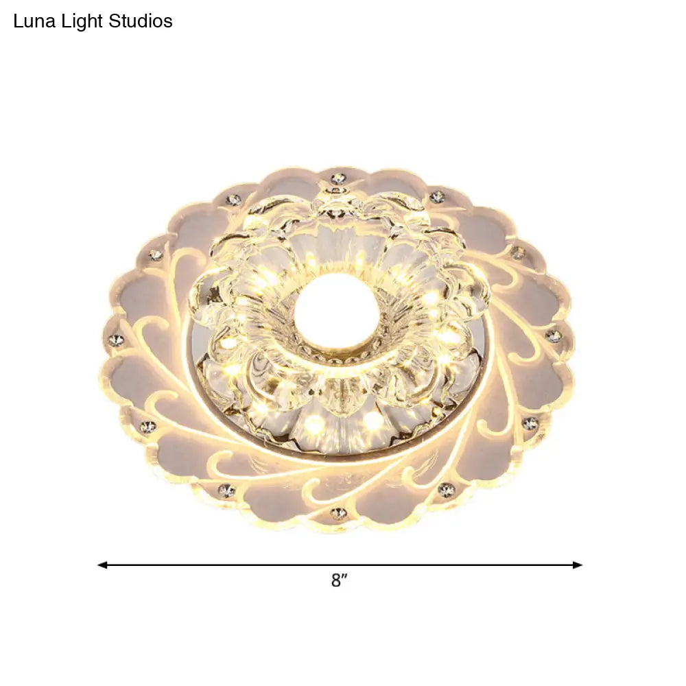 Clear Faceted Crystal Led Foyer Ceiling Light Fixture Bloom Flushmount Lighting With Modern Touch