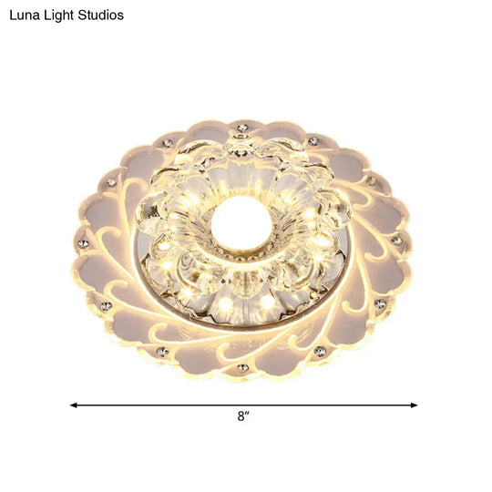 Clear Faceted Crystal Led Foyer Ceiling Light Fixture Bloom Flushmount Lighting With Modern Touch