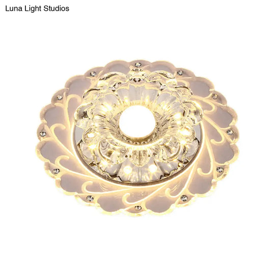 Clear Faceted Crystal Led Foyer Ceiling Light Fixture Bloom Flushmount Lighting With Modern Touch