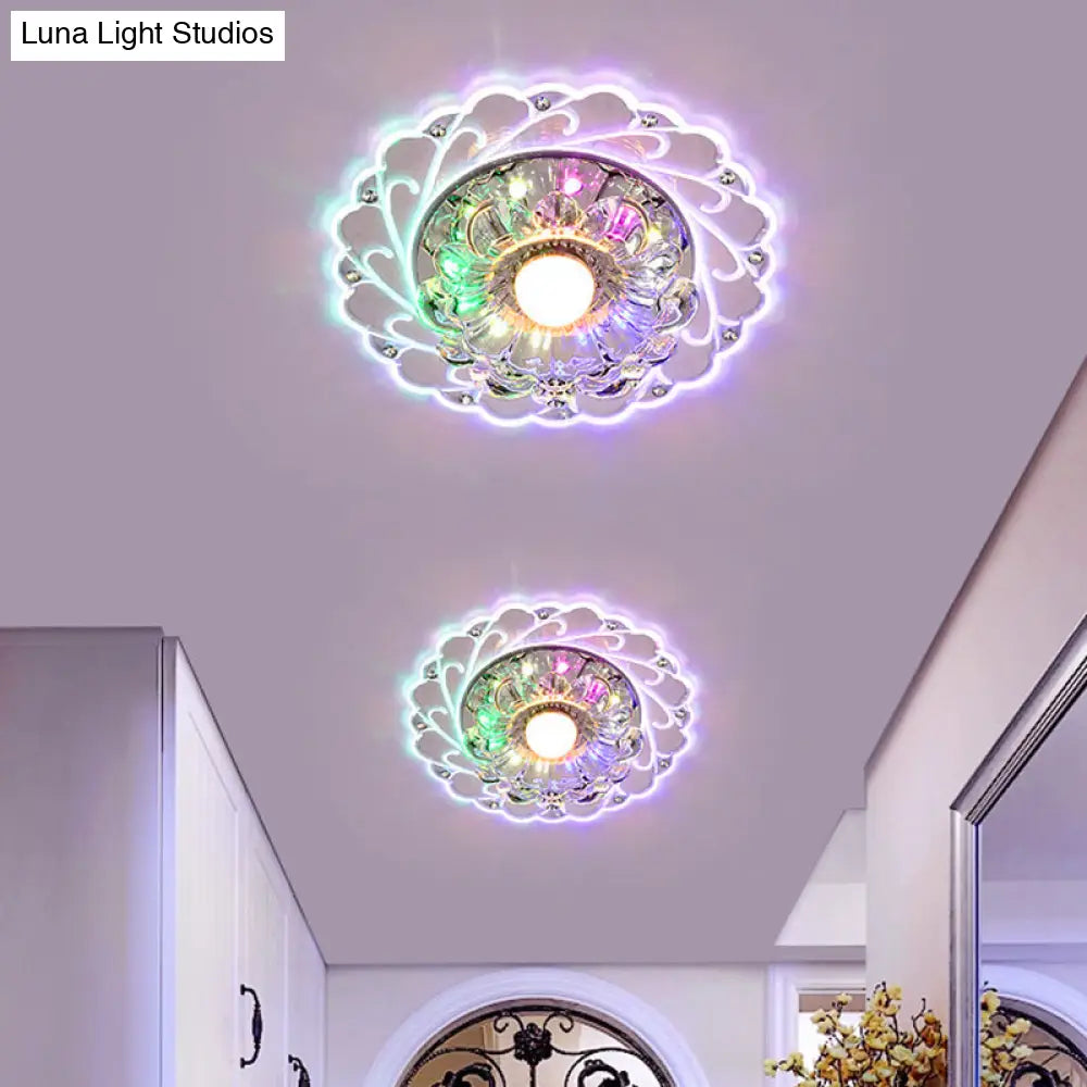 Clear Faceted Crystal Led Foyer Ceiling Light Fixture Bloom Flushmount Lighting With Modern Touch