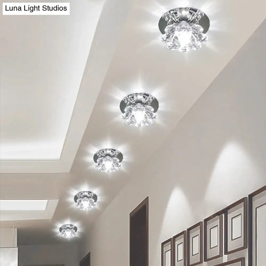 Clear Floral Crystal Led Ceiling Light - Contemporary Flush Mount Fixture