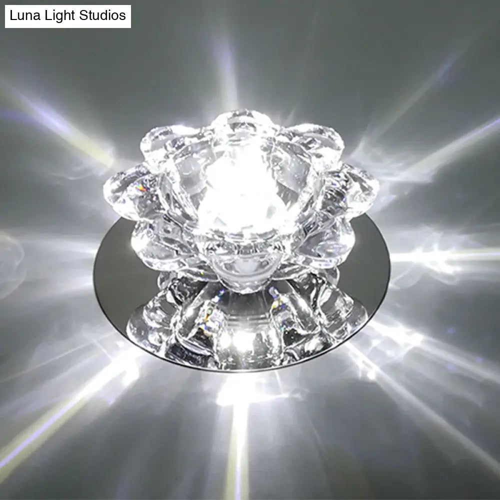 Clear Floral Crystal Led Ceiling Light - Contemporary Flush Mount Fixture / White