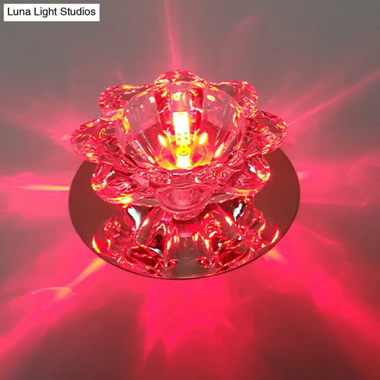 Clear Floral Crystal Led Ceiling Light - Contemporary Flush Mount Fixture / Red