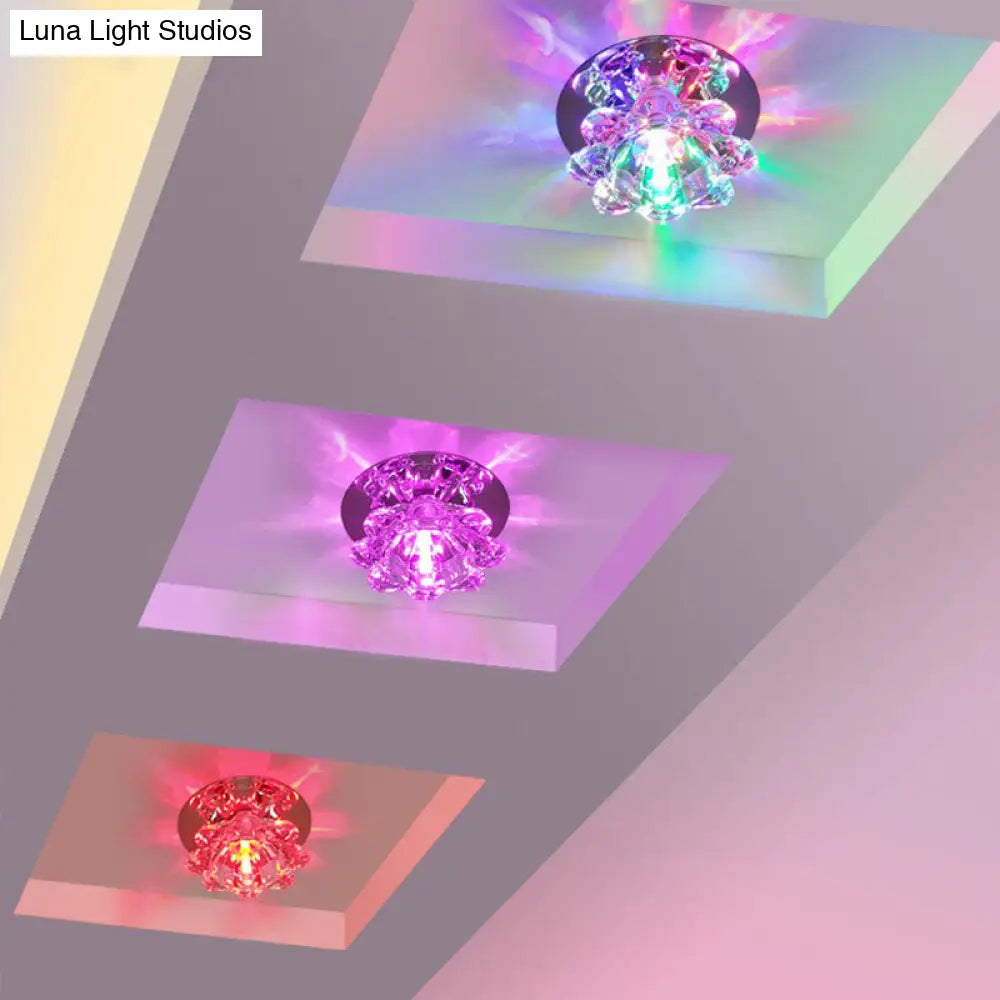 Clear Floral Crystal Led Ceiling Light - Contemporary Flush Mount Fixture