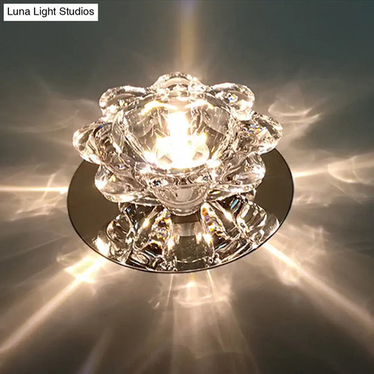 Clear Floral Crystal Led Ceiling Light - Contemporary Flush Mount Fixture / Warm