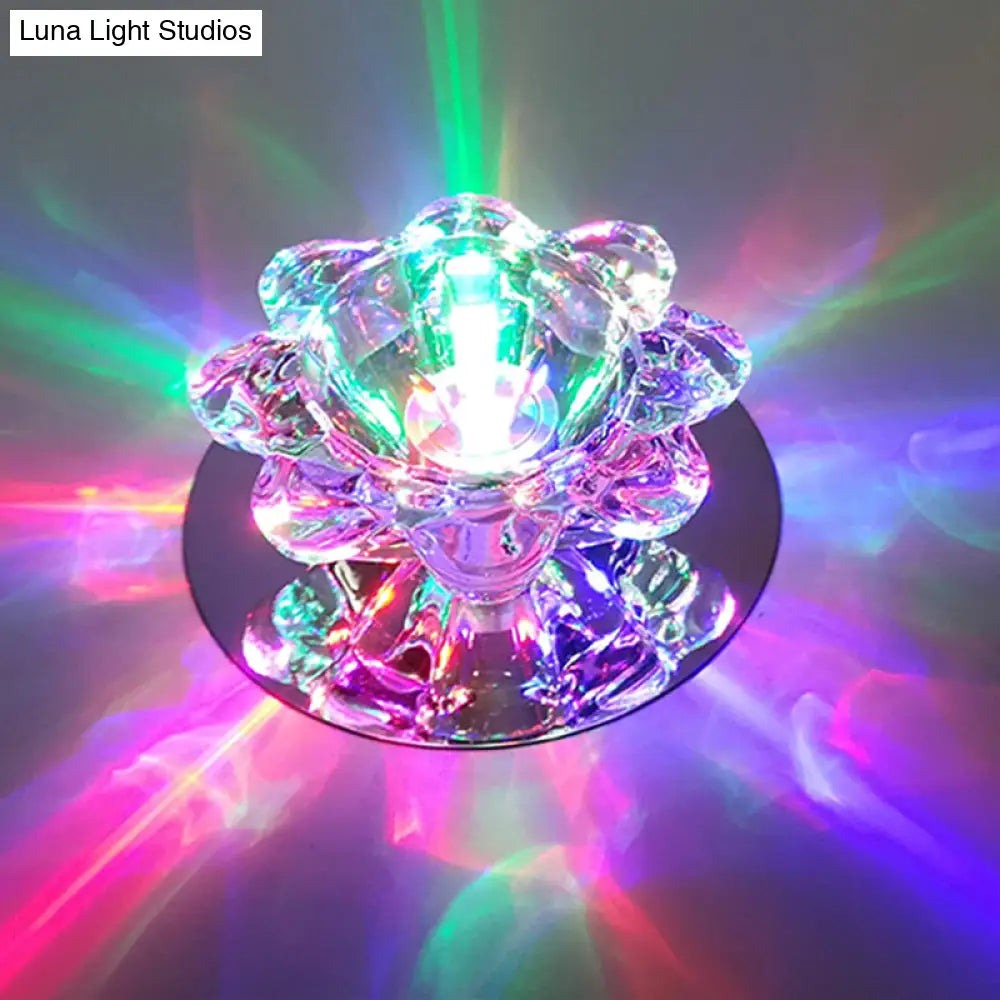 Clear Floral Crystal Led Ceiling Light - Contemporary Flush Mount Fixture / Multi Color