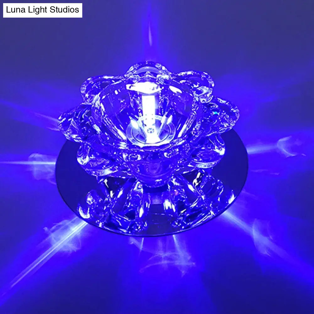 Clear Floral Crystal Led Ceiling Light - Contemporary Flush Mount Fixture / Blue