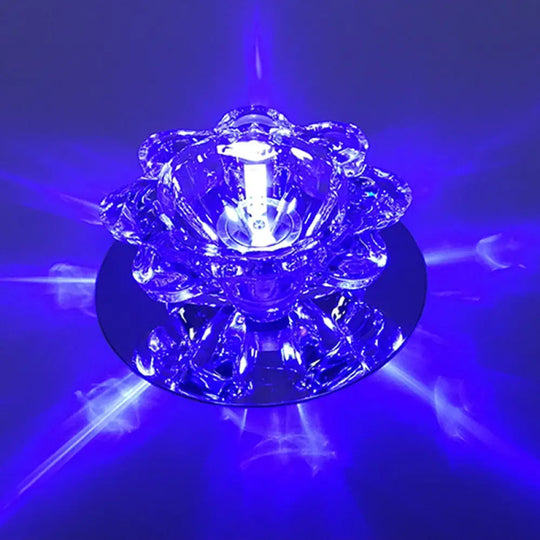 Clear Floral Crystal Led Ceiling Light - Contemporary Flush Mount Fixture / Blue