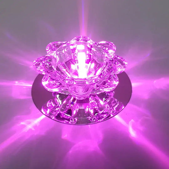 Clear Floral Crystal Led Ceiling Light - Contemporary Flush Mount Fixture / Purple