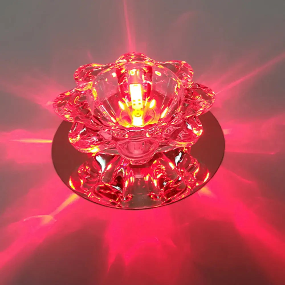 Clear Floral Crystal Led Ceiling Light - Contemporary Flush Mount Fixture / Red