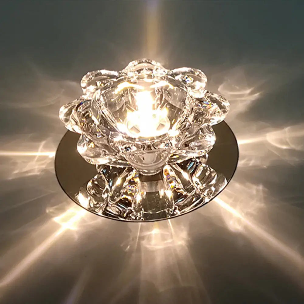 Clear Floral Crystal Led Ceiling Light - Contemporary Flush Mount Fixture / Warm